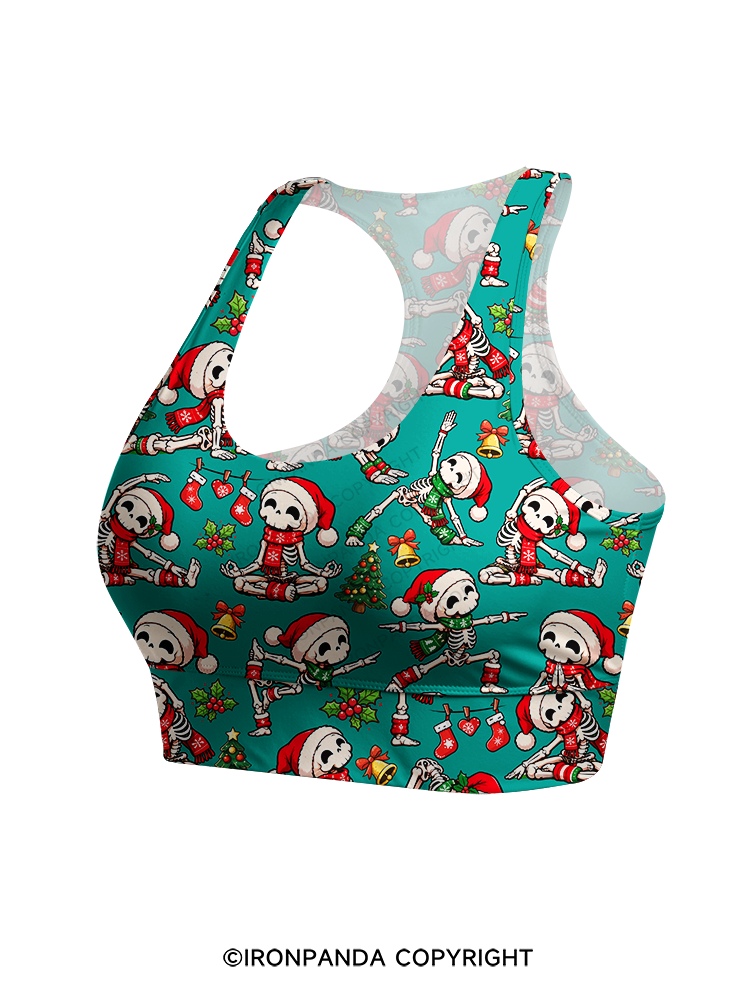 Yoga Skeleton Santa Hat Yogi Racerback Sports Bra