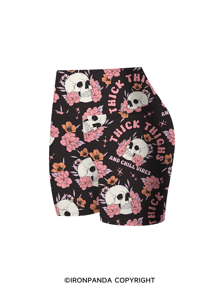 THICK THIGHS AND CHILL VIBES Printed Yoga Cycling Shorts