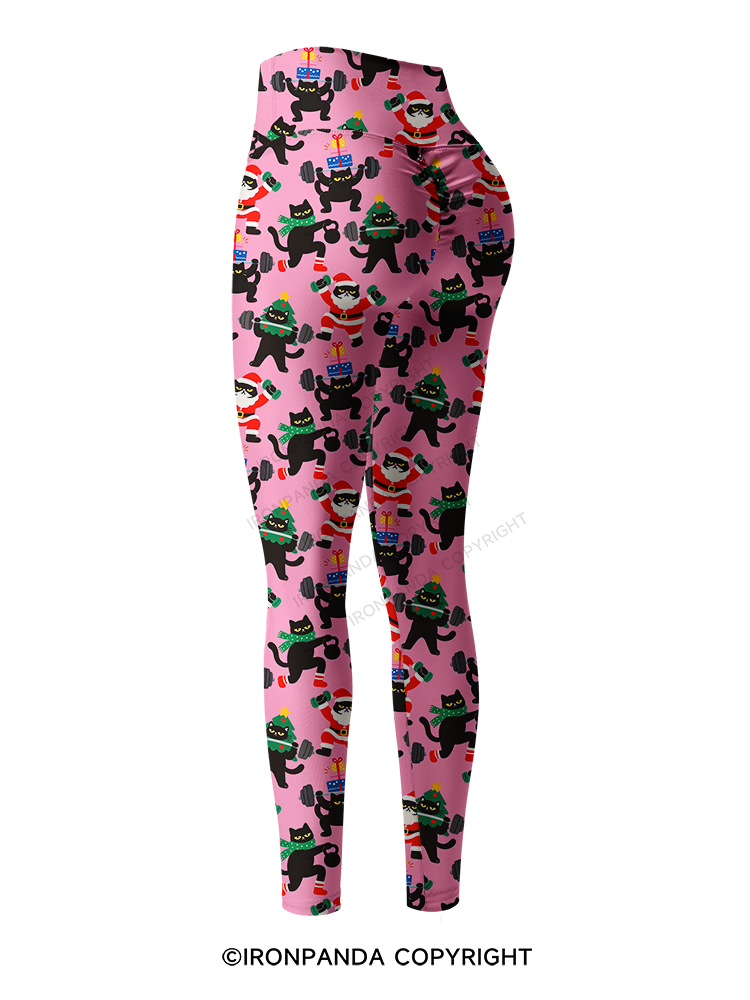WEIGHTLIFTING BLACK CAT CHRISTMAS WORKOUT Printed Yoga Pants