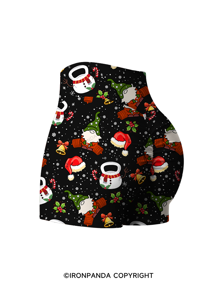 CHRISTMAS KETTLEBELL GNOMES Printed Yoga Shorts