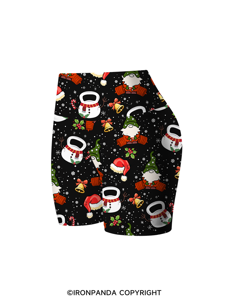 CHRISTMAS KETTLEBELL GNOMES Printed Yoga Cycling Shorts