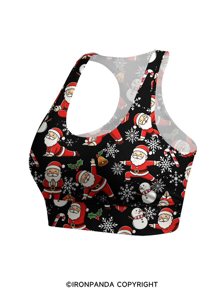 Santa Claus Yoga Poses Racerback Sports Bra