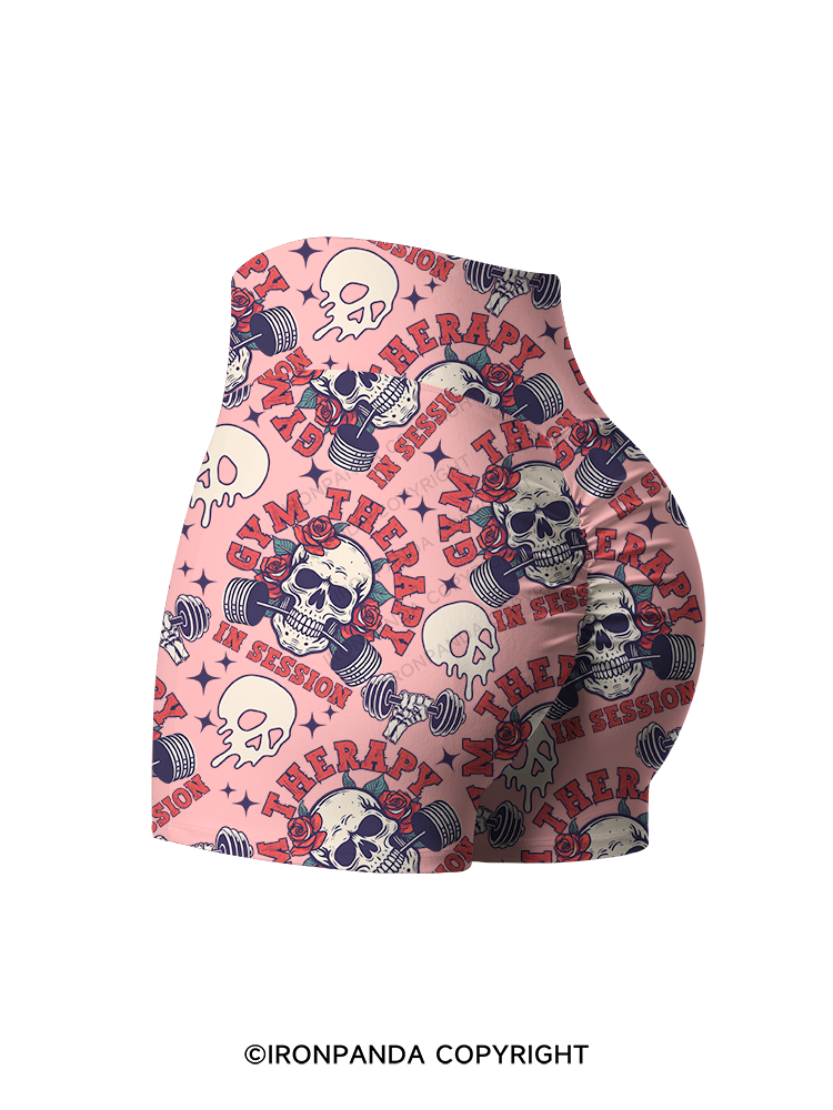 GYM THERAPY IN SESSION SKULL Printed Yoga Shorts