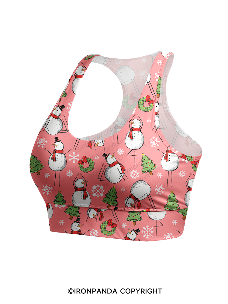 Snowman Christmas Yoga Racerback Sports Bra