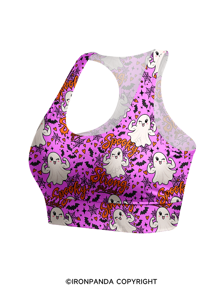 spooky strong girl club Racerback Sports Bra