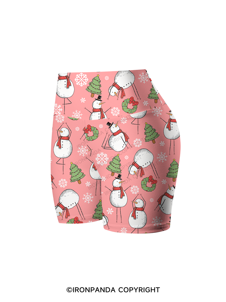 Snowman Christmas Yoga Printed Yoga Cycling Shorts