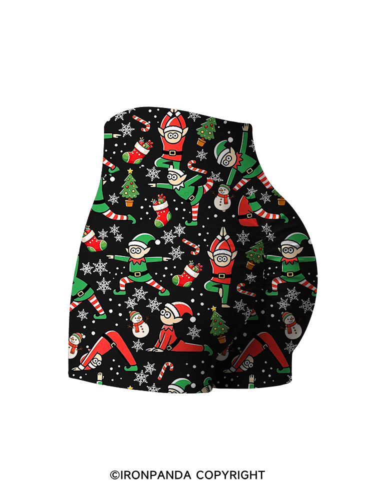 Funny Christmas Elf Printed Yoga Shorts
