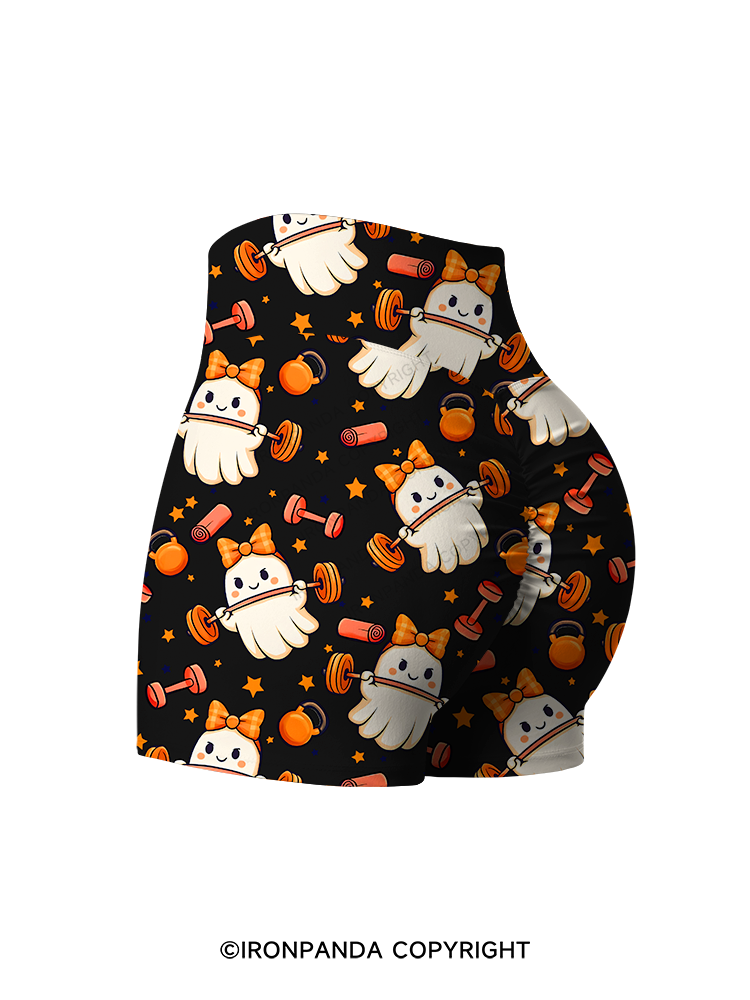 WORKING ON MY BOOTY FUNNY GHOST Printed Yoga Shorts