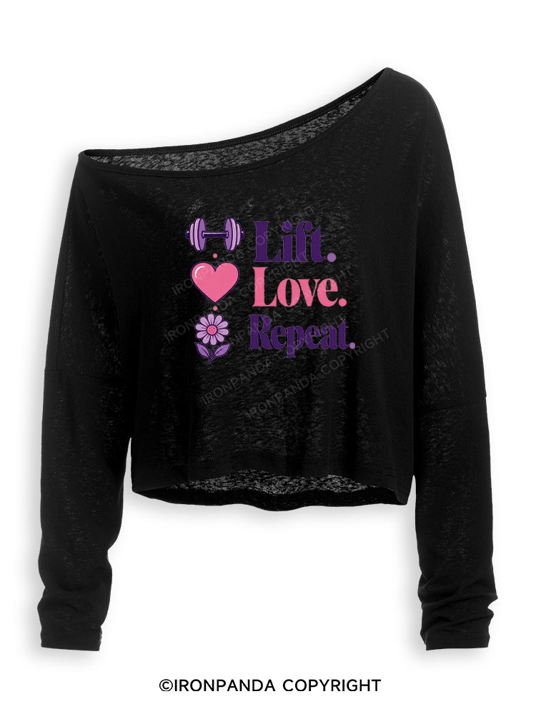 LIFT. LOVE. REPEAT Off Shoulder Long Sleeve Crop Top