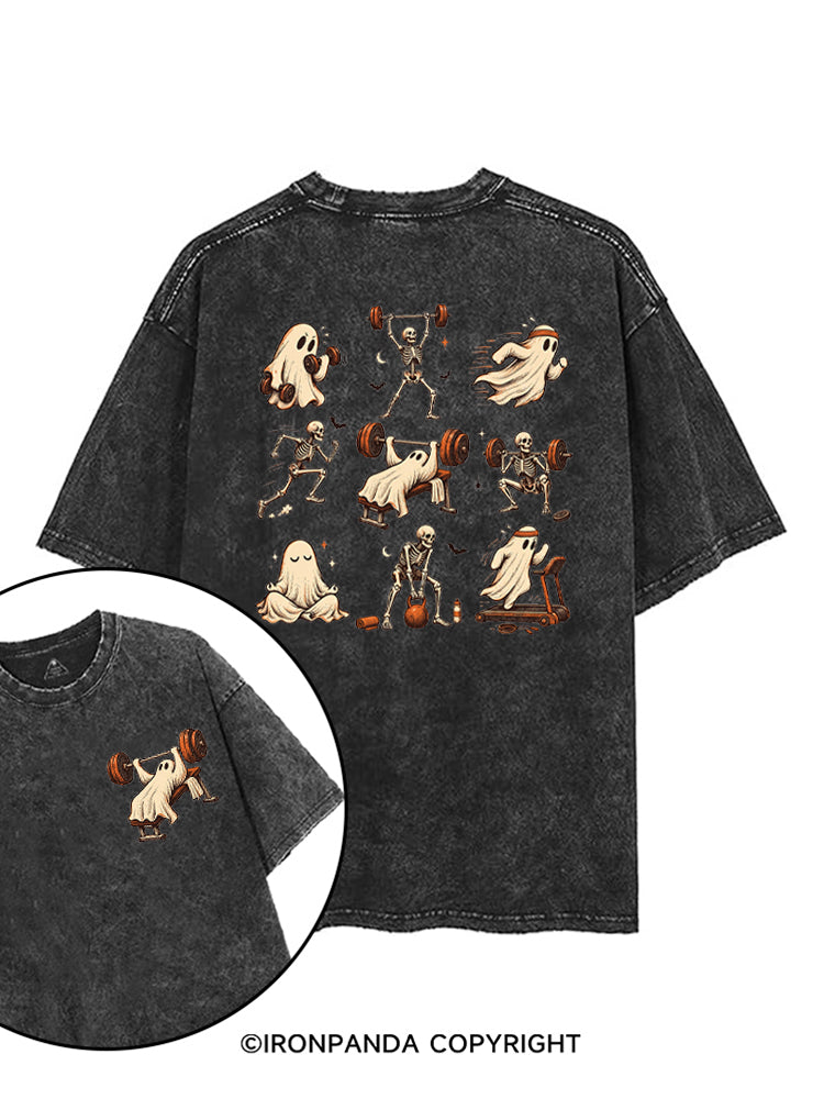 Ghost and Skeleton Workout Spooky Exercise printed Gym Shirt