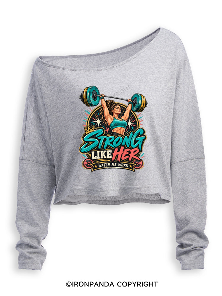 Strong Like Her Weightlifting Off Shoulder Long Sleeve Crop Top