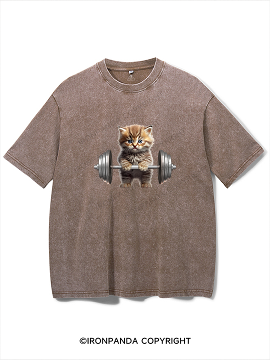 Weightlifting Cat Washed Gym Shirt