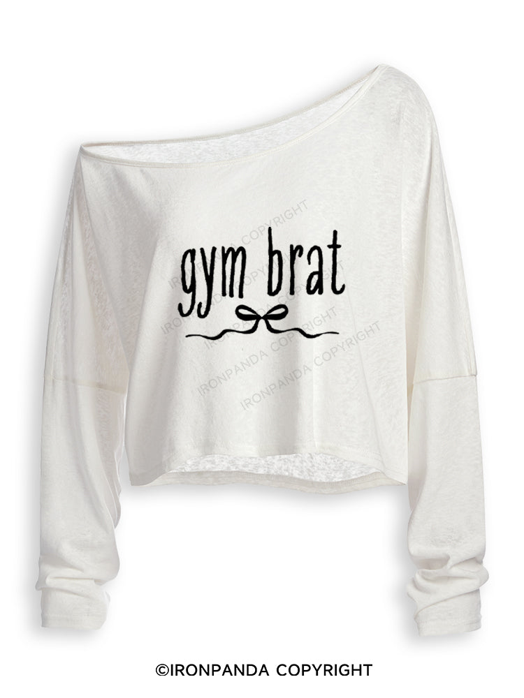 GYM BRAT Off Shoulder Long Sleeve Crop Top