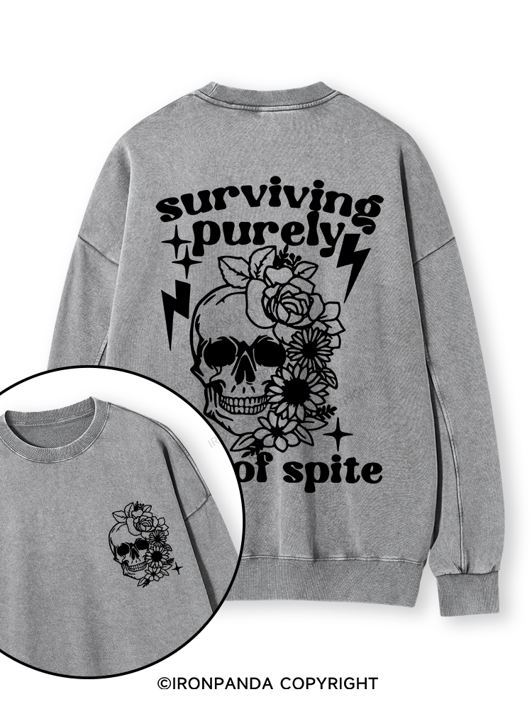 SURVIVING PURELY OUT OF SPITE Double-Sided Printed Washed Sweatshirt