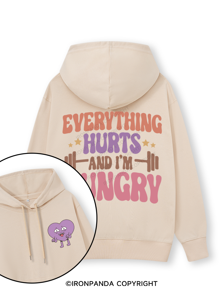 Everything Hurts and I'm Hungry Letter Double-Sided Printed Classic Gym Hoodie