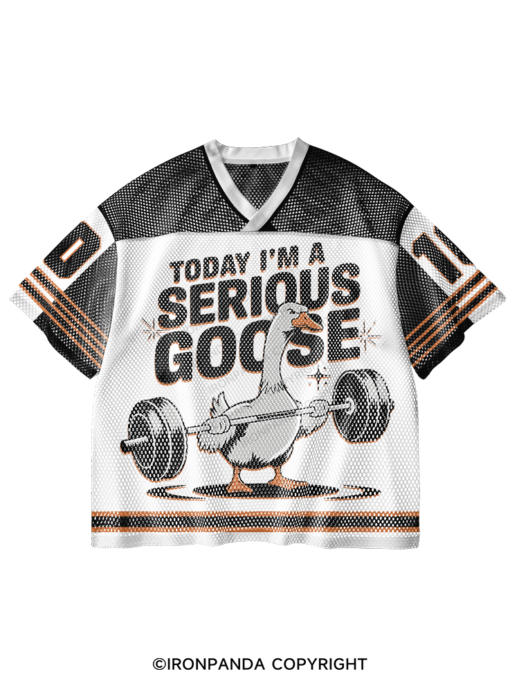 TODAY I'M A SERIOUS GOOSE DEADLIFT V-Neck Open Hole Mesh Top