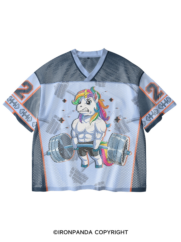 WEIGHTLIFTING UNICORN V-Neck Open Hole Mesh Top