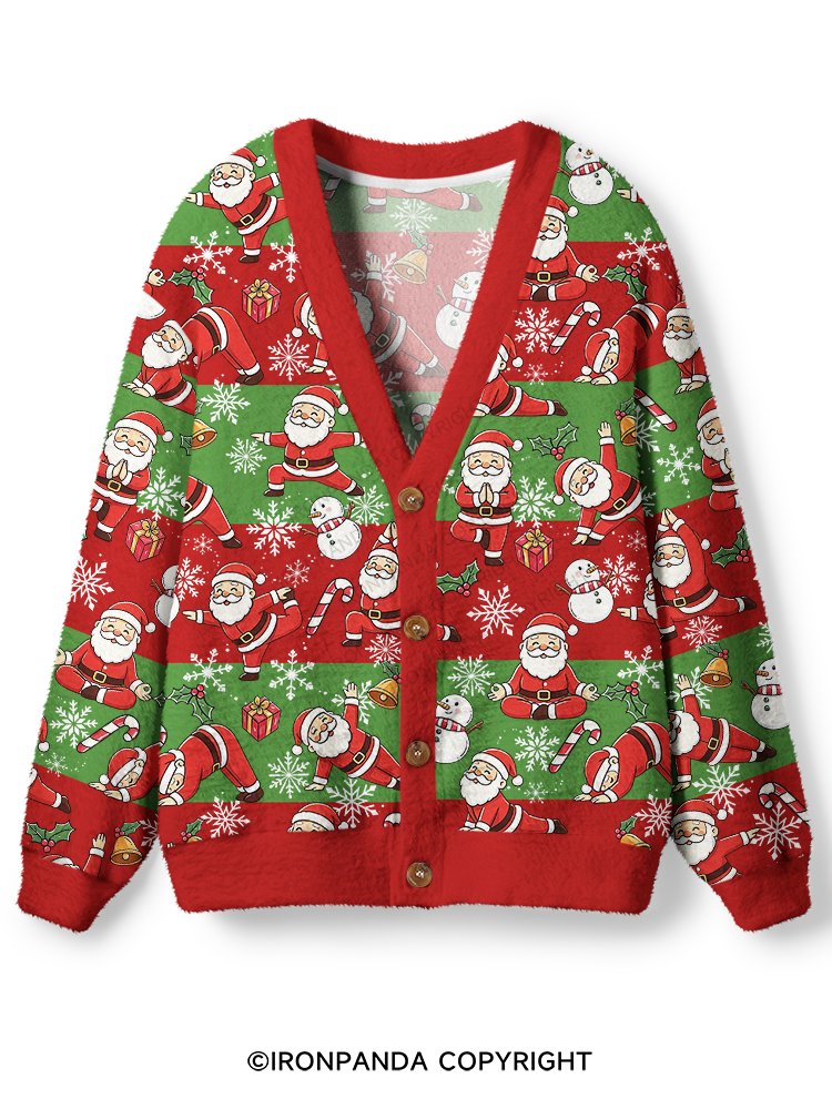 Santa Claus Yoga Poses Christmas Ugly Cardigan Sweater