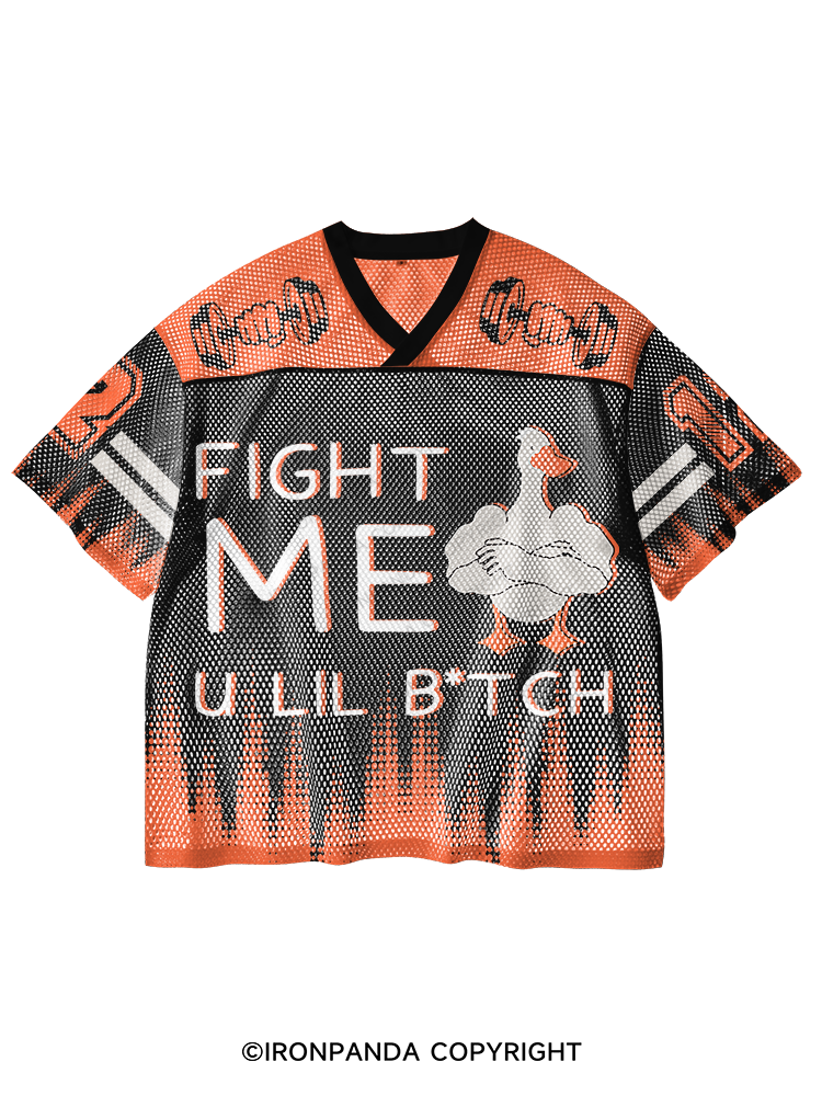 fight me u lil btch V-Neck Open Hole Mesh Top