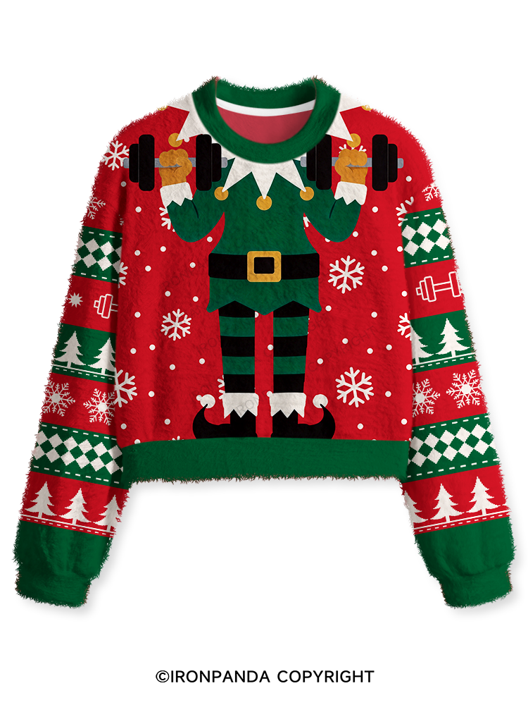 Christmas Elf Fitness Fuzzy Fleece Crop Sweater