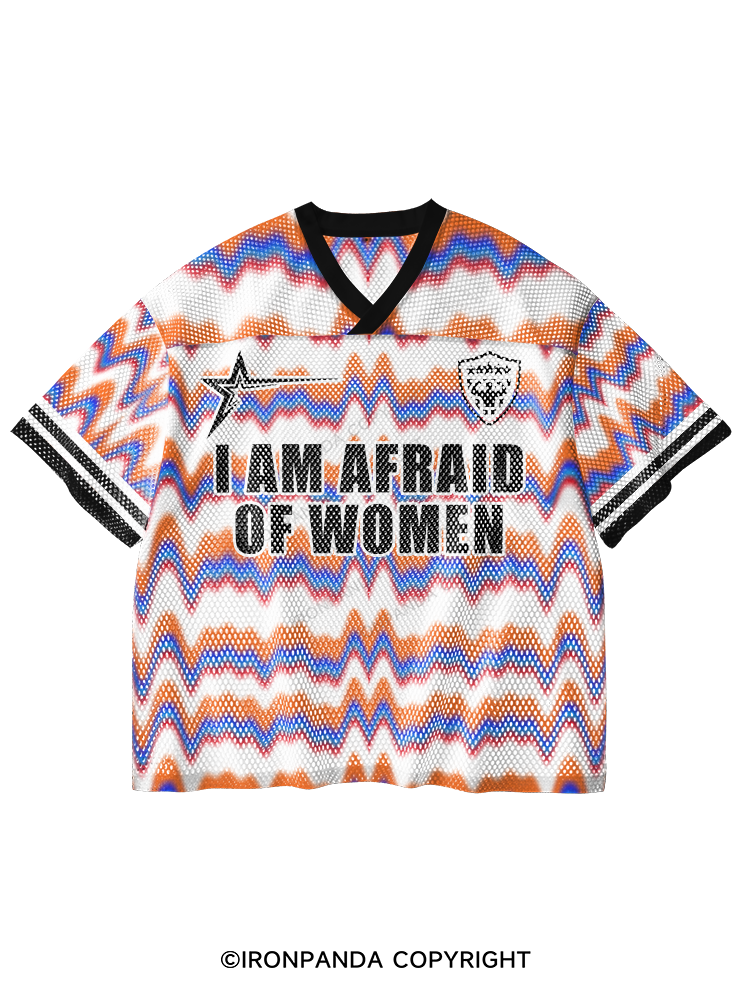 I AM AFRAID OF WOMEN V-Neck Open Hole Mesh Top