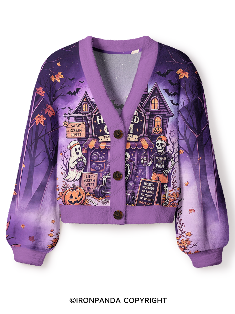 Haunted Gym Crop Ugly Cardigan Sweater