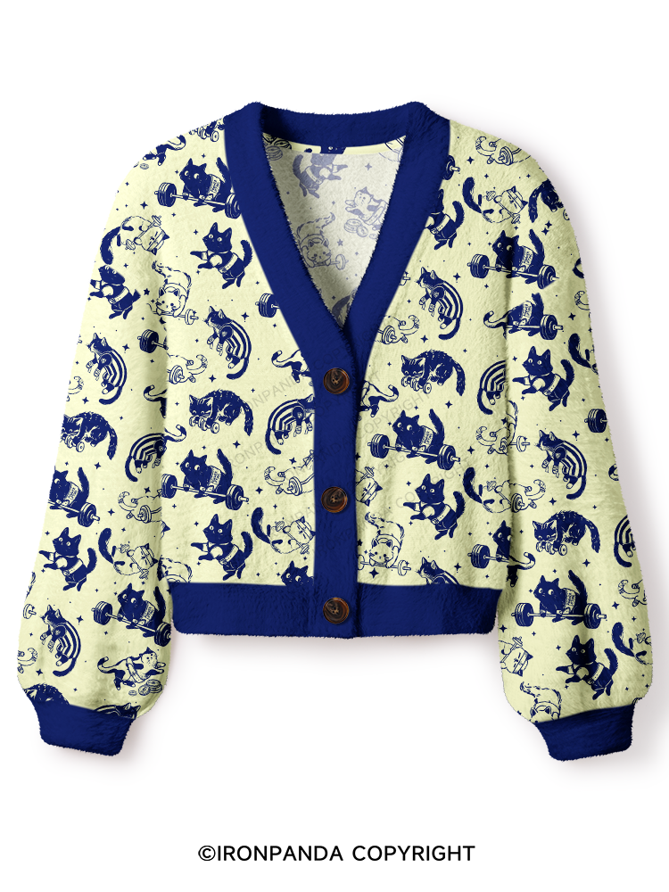 Cute Cat Lifting Crop Ugly Cardigan Sweater