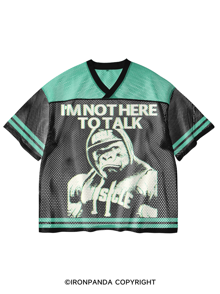 I'M NOT HERE TO TALK GORILLA V-Neck Open Hole Mesh Top