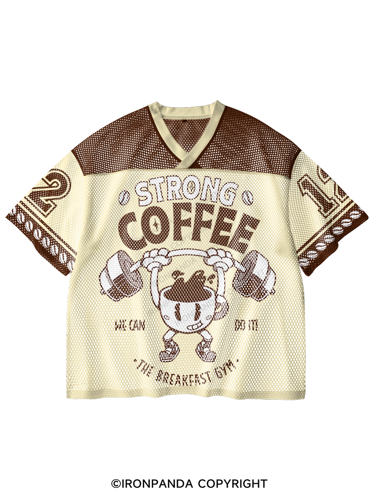 STRONG COFFEE THE BREAKFAST GYM V-Neck Open Hole Mesh Top