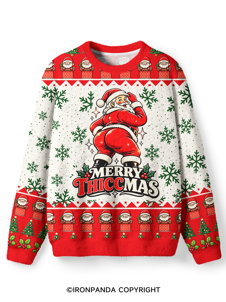 Merry Thiccmas Funny Christmas Ugly Fuzzy Fleece Sweater