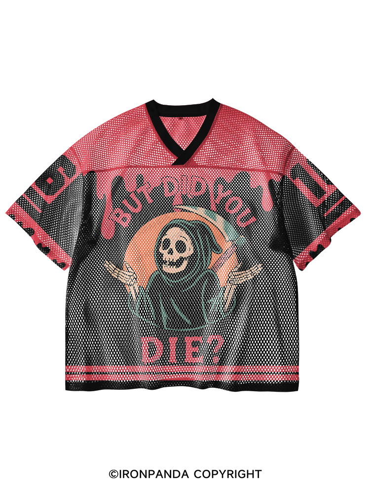 But did you die? Ghost V-Neck Open Hole Mesh Top