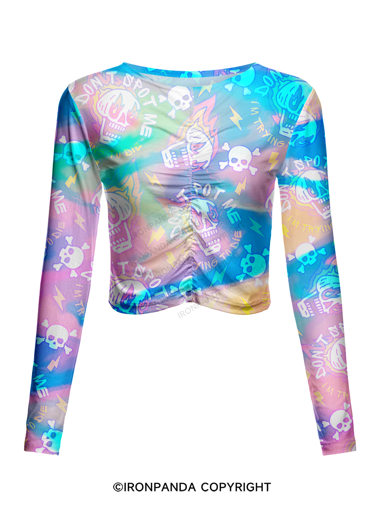 DON'T SPOT ME I'M TRYING TO DIE Mesh Long Sleeve Top