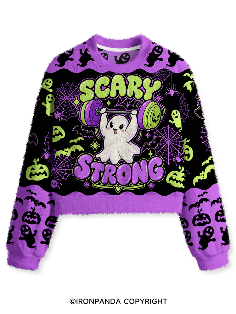 SCARY STRONG HALLOWEEN GHOST Fuzzy Fleece Crop Sweater