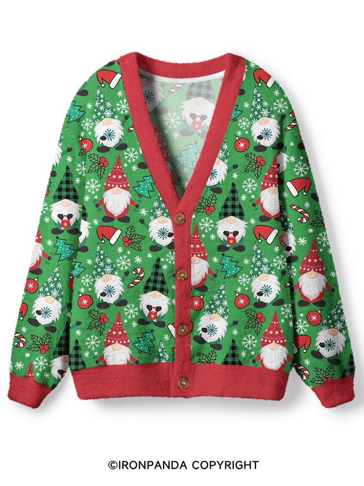 Gnomes lifting weights Ugly Cardigan Sweater