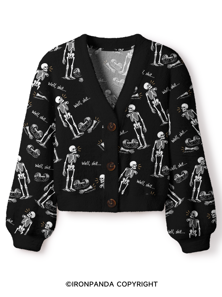 Well Shit Skeleton Crop Ugly Cardigan Sweater
