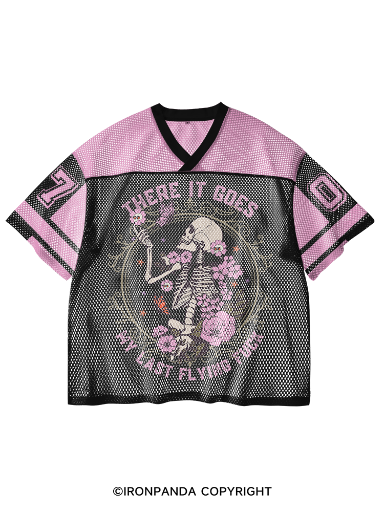 There It Goes My Last Flying V-Neck Open Hole Mesh Top