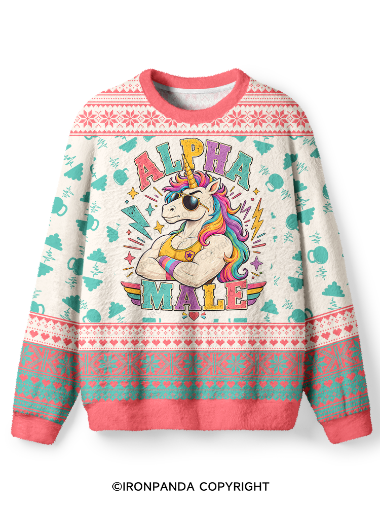 Alpha Male Unicorn Ugly Fuzzy Fleece Sweater