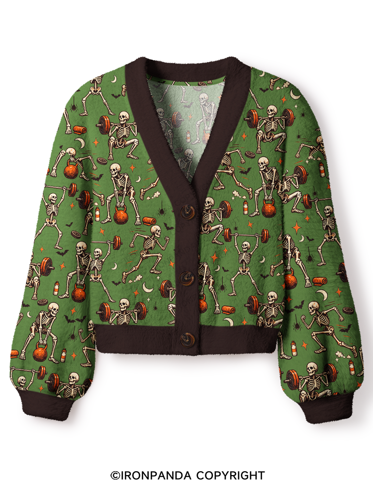 Skeleton Workout Crop Ugly Cardigan Sweater