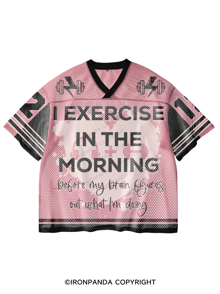 I Exercise in the morning V-Neck Open Hole Mesh Top