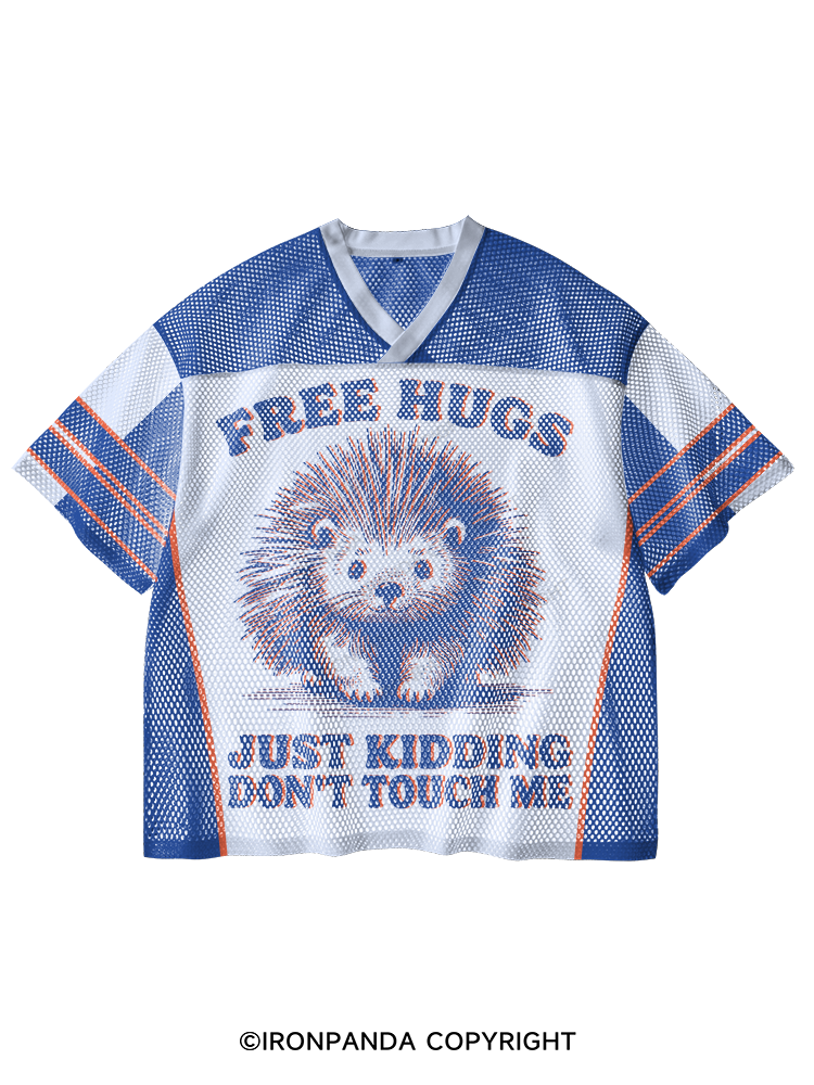 Free Hugs Just Kidding Don't Touch Me V-Neck Open Hole Mesh Top