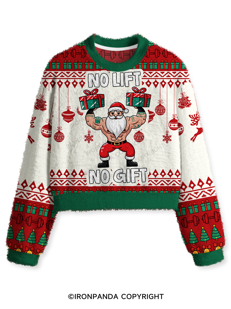 Christmas Workout No Lift No Gift Fuzzy Fleece Crop Sweater