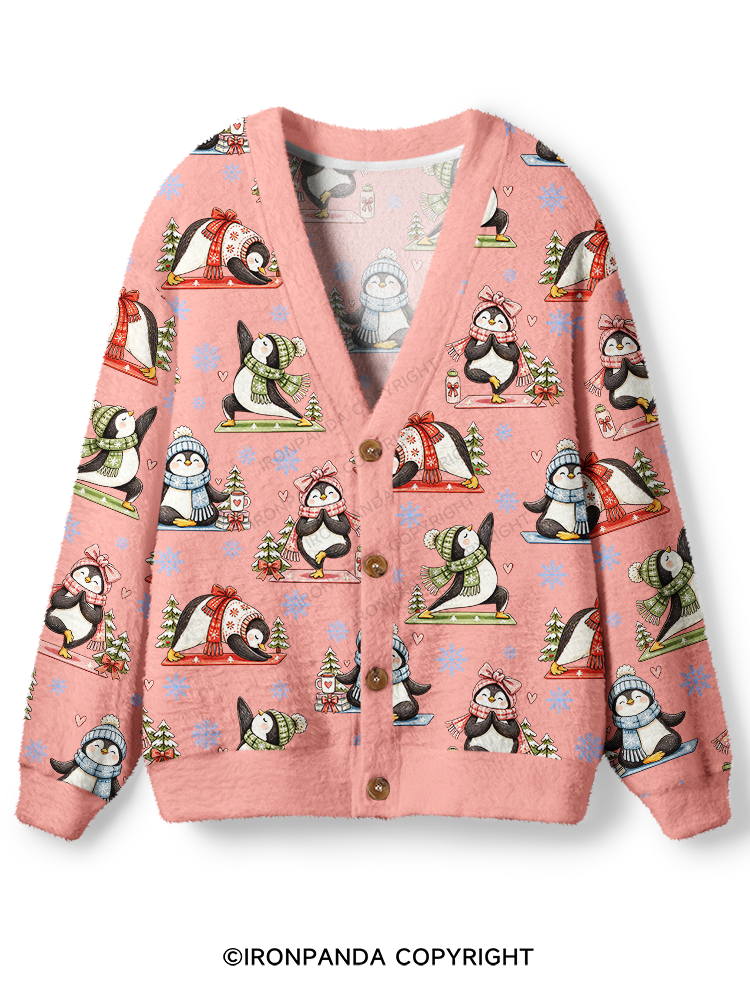 Christmas Yoga Penguin Ugly Cardigan Sweater
