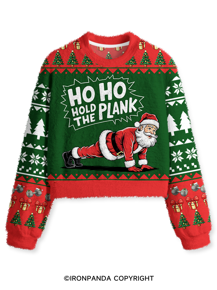 Ho Ho Hold the Plank Fuzzy Fleece Crop Sweater