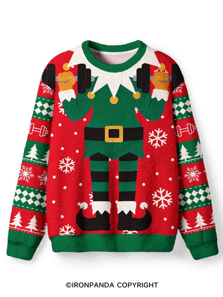 Christmas Elf Fitness Ugly Fuzzy Fleece Sweater