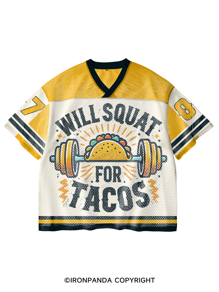 WILL SQUAT FOR TACOS V-Neck Open Hole Mesh Top