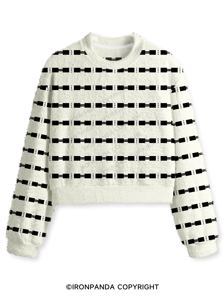 MINIMAL DUMBBELL TEXTURE Fuzzy Fleece Crop Sweater