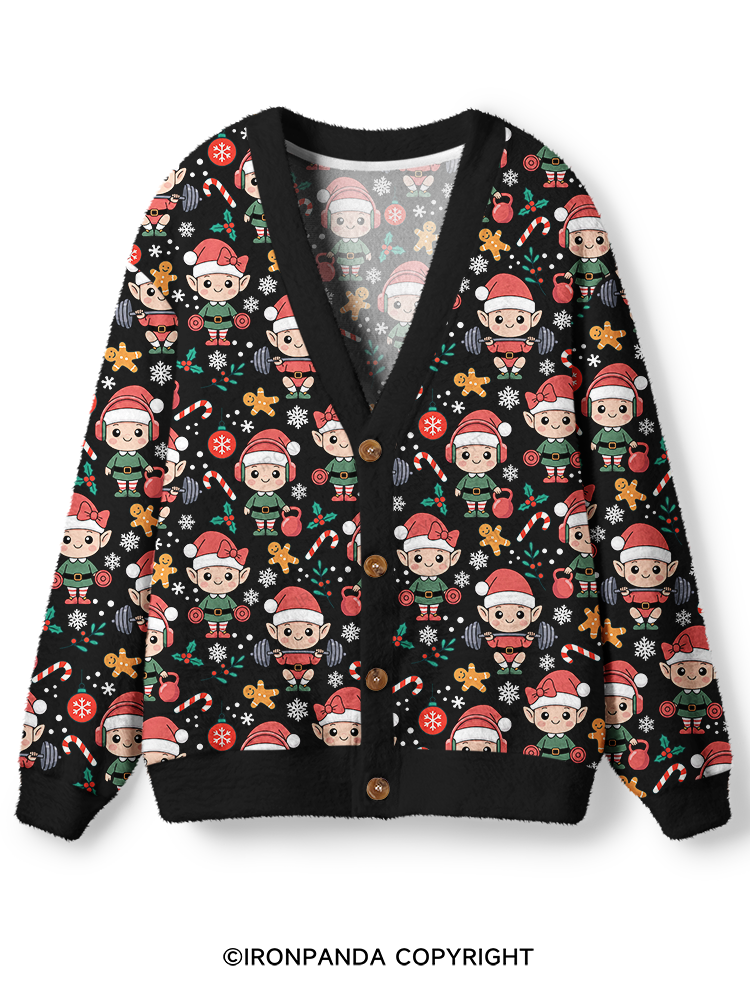 Funny Holiday Gym Christmas Elves Ugly Cardigan Sweater