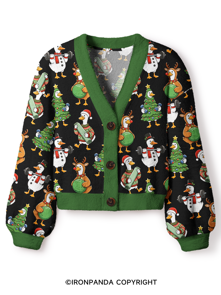 Christmas Fitness Goose Crop Ugly Cardigan Sweater