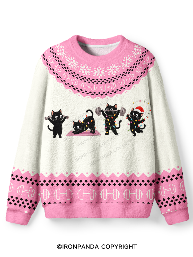 Fitness Black Cat Ugly Fuzzy Fleece Sweater