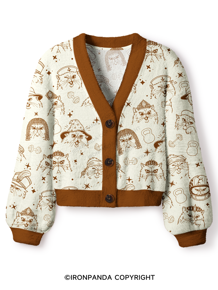 FITNESS COOL CATS Crop Ugly Cardigan Sweater